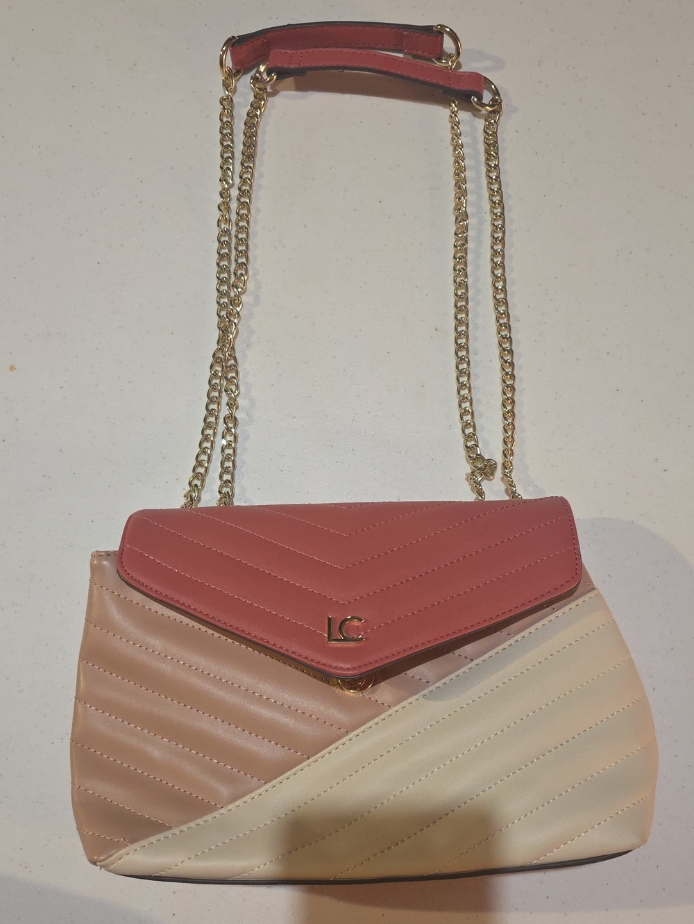 Liz Claiborne Pink, Blush & Cream Quilted Shoulder Bag with Gold Chain Strap